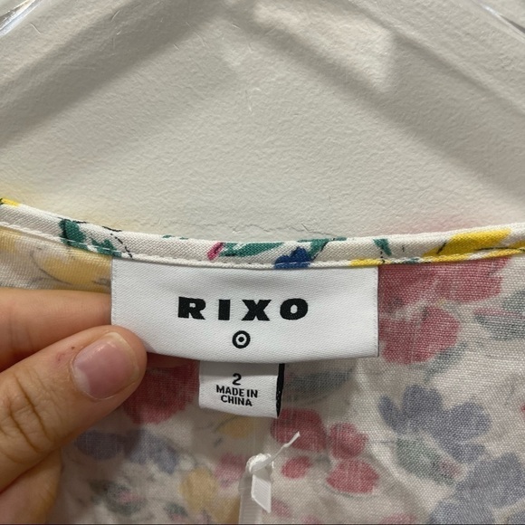 Rixo Target Puff Sleeve Linen Multicolor Floral Button Front Mini Dress Size 2 - Picture 4 of 10